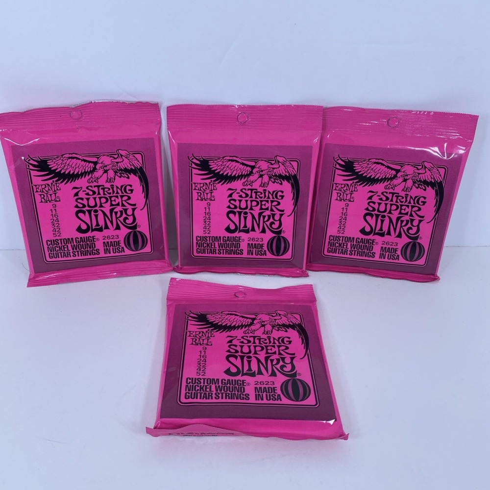 4-PACK ERNIE BALL 2623 7 STRING SUPER SLINKY ELECTRIC GUITAR STRINGS- 9-52 GAUGE
